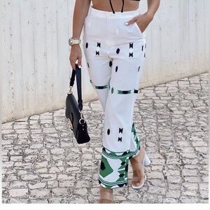 Zara Lined Trouser Pants Linen Embroidered Geometric Sz XXL Southwestern Core